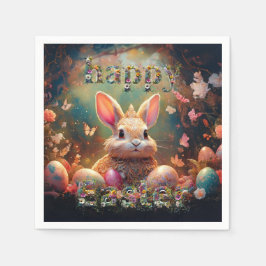 Servilleta De Papel Feliz Conejo de Pascua con huevos de Pascua