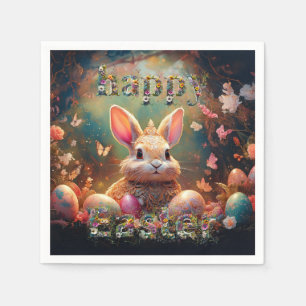 Servilleta De Papel Feliz Conejo de Pascua con huevos de Pascua