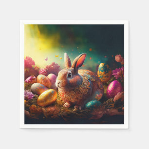 Servilleta De Papel Feliz Conejo de Pascua con huevos de Pascua