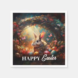 Servilleta De Papel Feliz Conejo de Pascua con huevos de Pascua