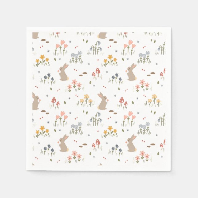 Servilleta De Papel Feliz Conejo de Pascua Flores Silvestres Fiesta Cu (Anverso)