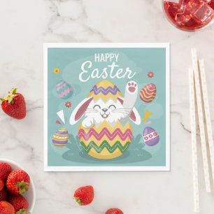 Servilleta De Papel Feliz Conejo de Pascua y Huevos Coloridos