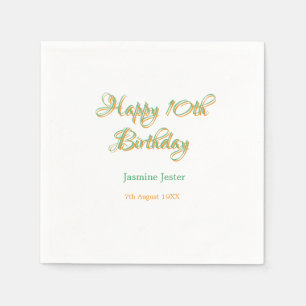 Servilleta De Papel feliz cumpleaños 10 naranja verde nombre fecha sim