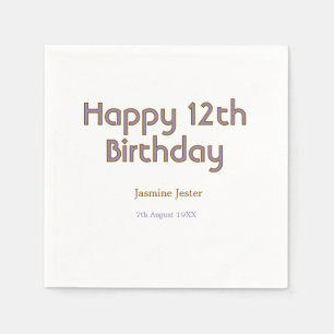 Servilleta De Papel feliz cumpleaños 12 azul dorado nombre fecha simpl