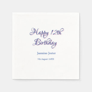 Servilleta De Papel feliz cumpleaños 12 azul rosa nombre fecha simple