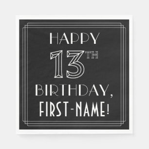 Servilleta De Papel FELIZ CUMPLEAÑOS 13; Estilo Art Deco; Nombre perso