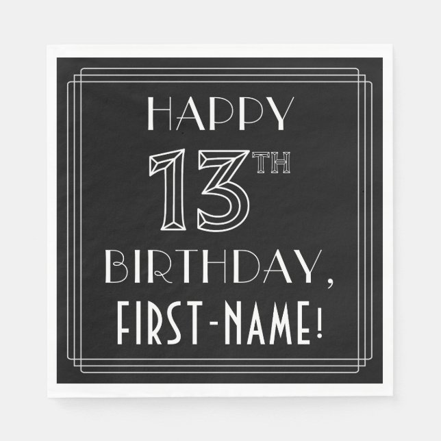 Servilleta De Papel FELIZ CUMPLEAÑOS 13; Estilo Art Deco; Nombre perso (Anverso)