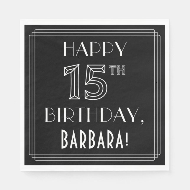 Servilleta De Papel FELIZ CUMPLEAÑOS 15; Estilo Art Deco; Nombre perso (Anverso)