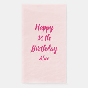 Servilleta De Papel Feliz cumpleaños 16, Pink White Custom Name de mod