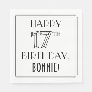Servilleta De Papel FELIZ CUMPLEAÑOS 17; Estilo Art Deco; Nombre perso