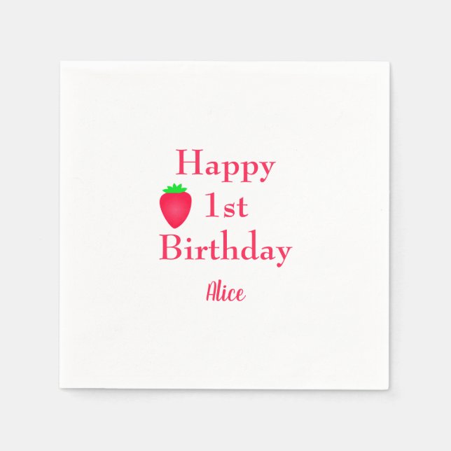 Servilleta De Papel Feliz cumpleaños 2024 a la primera fresa de Berry (Anverso)