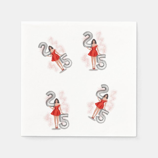 Servilleta De Papel Feliz cumpleaños 25, ilustracion (Anverso)