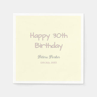 Servilleta De Papel feliz cumpleaños 30 rosa amarillo gris nombre en p