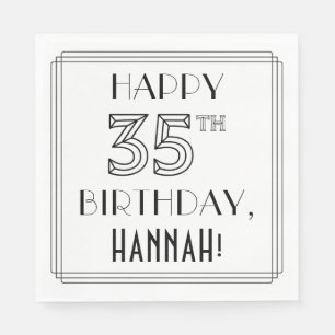 Servilleta De Papel FELIZ CUMPLEAÑOS 35; Estilo Art Deco; Nombre perso