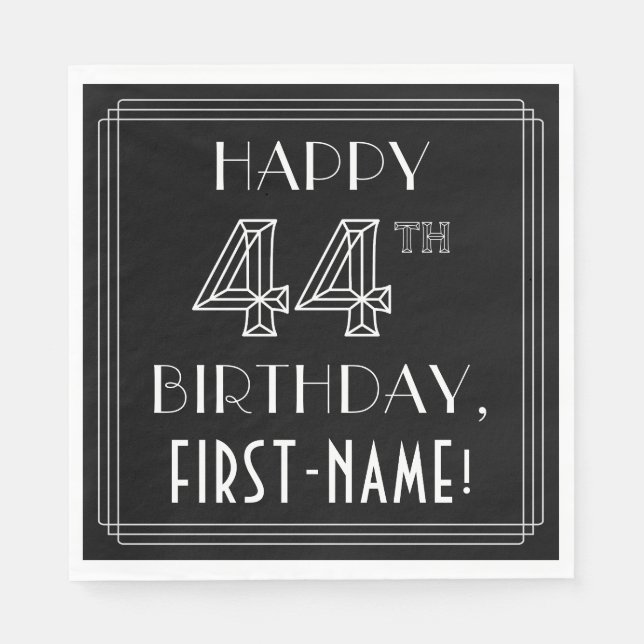 Servilleta De Papel FELIZ CUMPLEAÑOS 44; Estilo Art Deco; Nombre perso (Anverso)