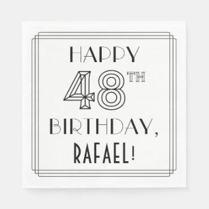 Servilleta De Papel FELIZ CUMPLEAÑOS 48; Estilo Art Deco; Nombre perso