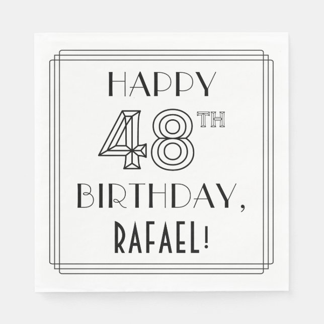 Servilleta De Papel FELIZ CUMPLEAÑOS 48; Estilo Art Deco; Nombre perso (Anverso)