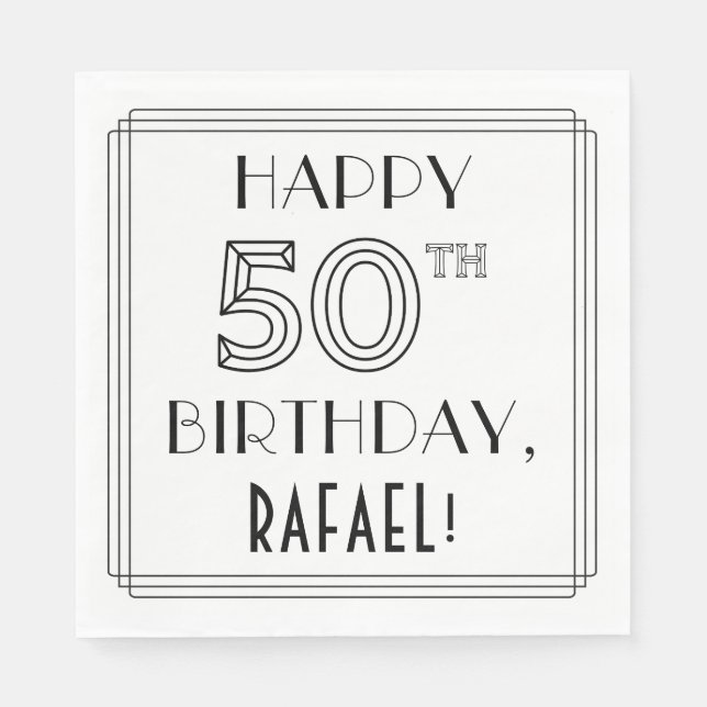 Servilleta De Papel FELIZ CUMPLEAÑOS 50; Estilo Art Deco; Nombre perso (Anverso)