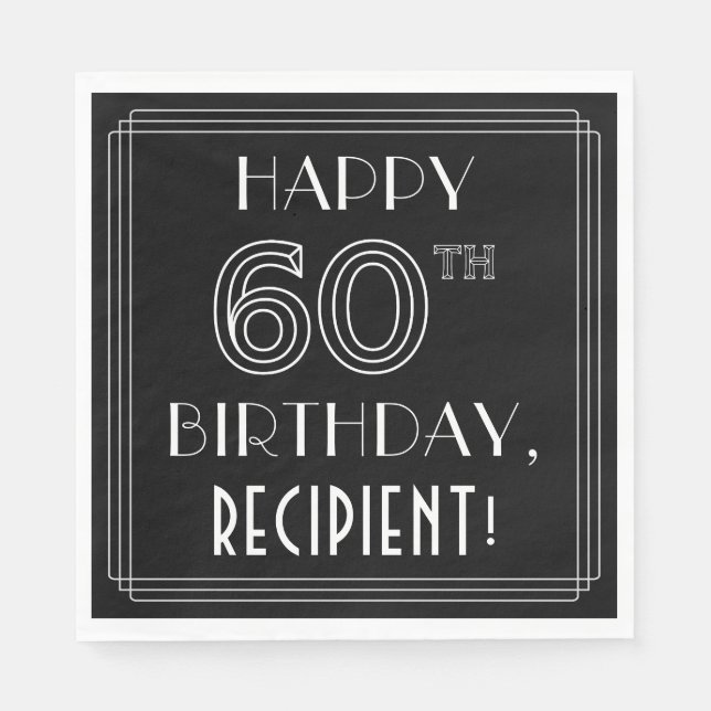 Servilleta De Papel FELIZ CUMPLEAÑOS 60; Estilo Art Deco; Nombre perso (Anverso)