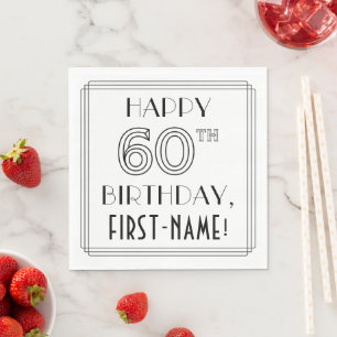 Servilleta De Papel FELIZ CUMPLEAÑOS 60; Estilo Art Deco; Nombre perso