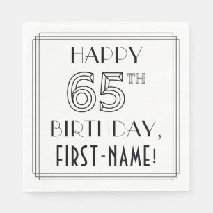 Servilleta De Papel FELIZ CUMPLEAÑOS 65; Estilo Art Deco; Nombre perso