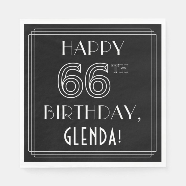 Servilleta De Papel FELIZ CUMPLEAÑOS 66; Estilo Art Deco; Nombre perso (Anverso)