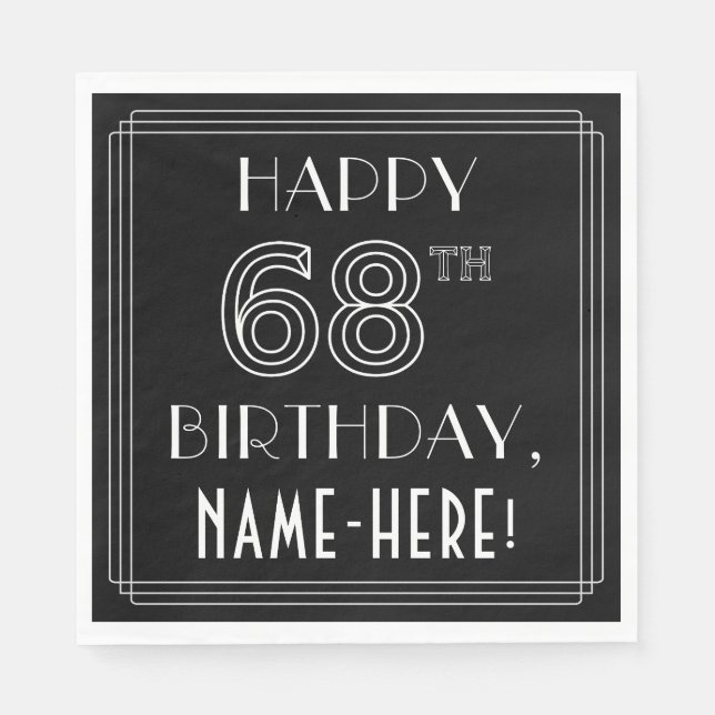 Servilleta De Papel FELIZ CUMPLEAÑOS 68; Estilo Art Deco; Nombre perso (Anverso)