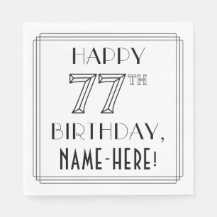 Servilleta De Papel FELIZ CUMPLEAÑOS 77; Estilo Art Deco; Nombre perso