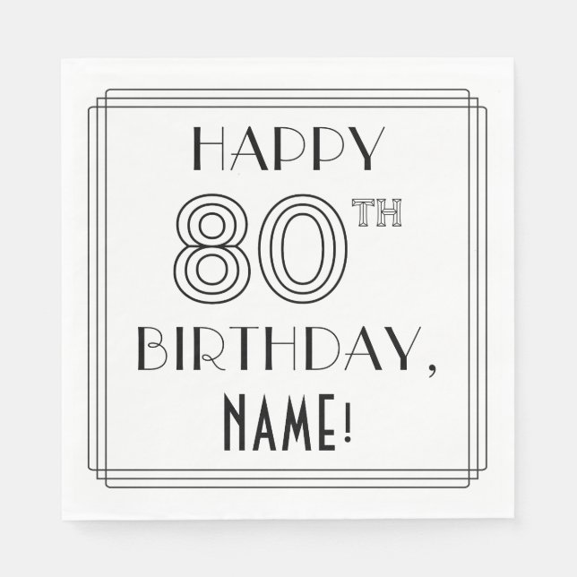 Servilleta De Papel FELIZ CUMPLEAÑOS 80; Estilo Art Deco; Nombre perso (Anverso)