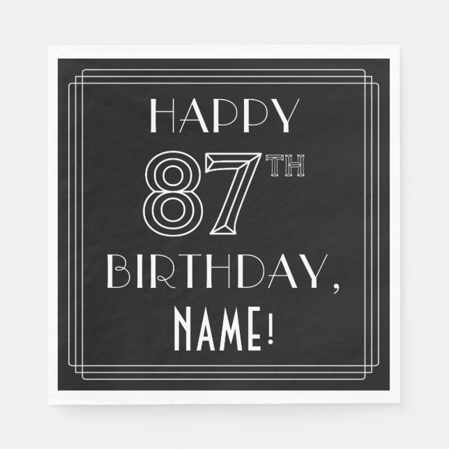 Servilleta De Papel FELIZ CUMPLEAÑOS 87; Estilo Art Deco; Nombre perso (Anverso)