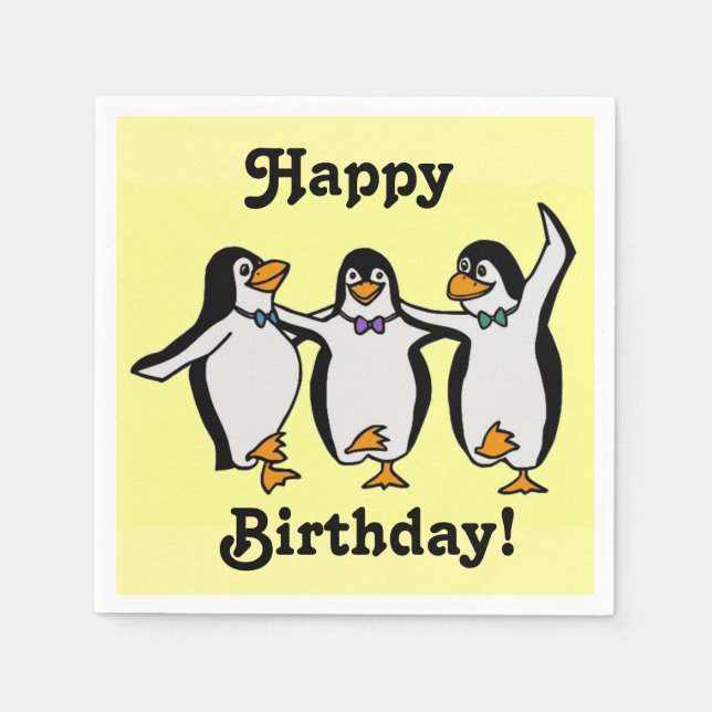 Servilleta De Papel ¡Feliz cumpleaños a los pingüinos bailando diverti (Anverso)