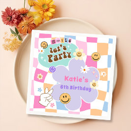 Servilleta De Papel Feliz cumpleaños a Smile Groovy Checkered
