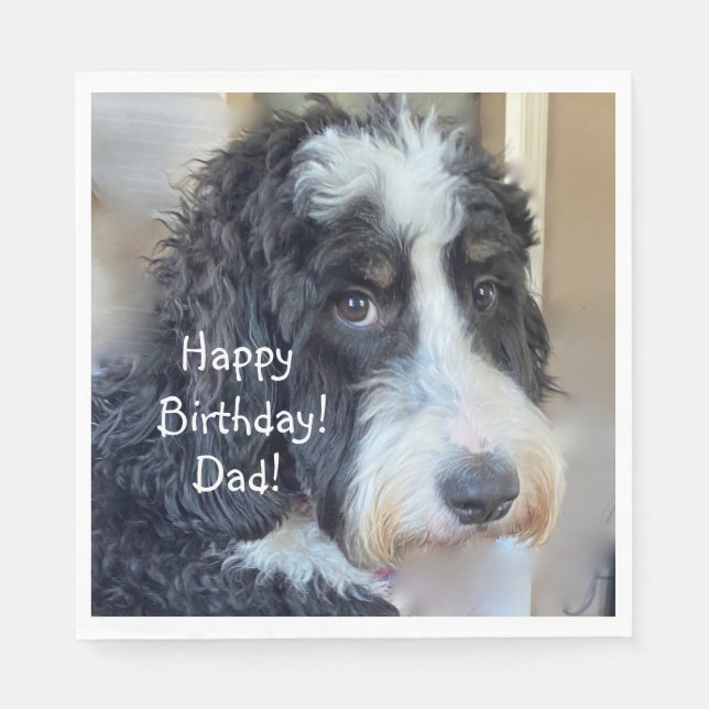 Servilleta De Papel Feliz cumpleaños Adorable Bernedoodle (Anverso)