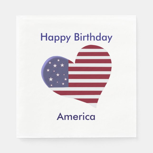 Servilleta De Papel Feliz cumpleaños América, rojo blanco y azul coraz (Anverso)