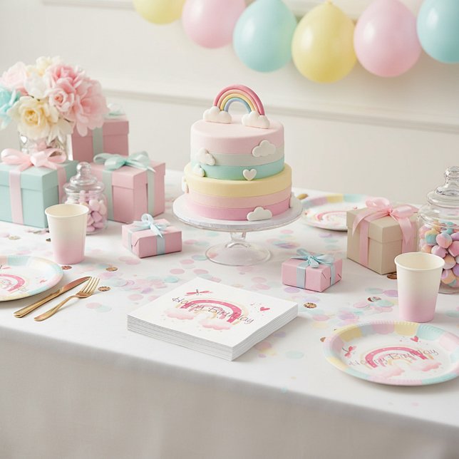 Servilleta De Papel Feliz cumpleaños, arcoiris rosa (Subido por el creador)