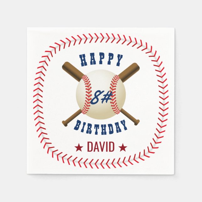 Servilleta De Papel Feliz cumpleaños, Béisbol y Deportes (Anverso)