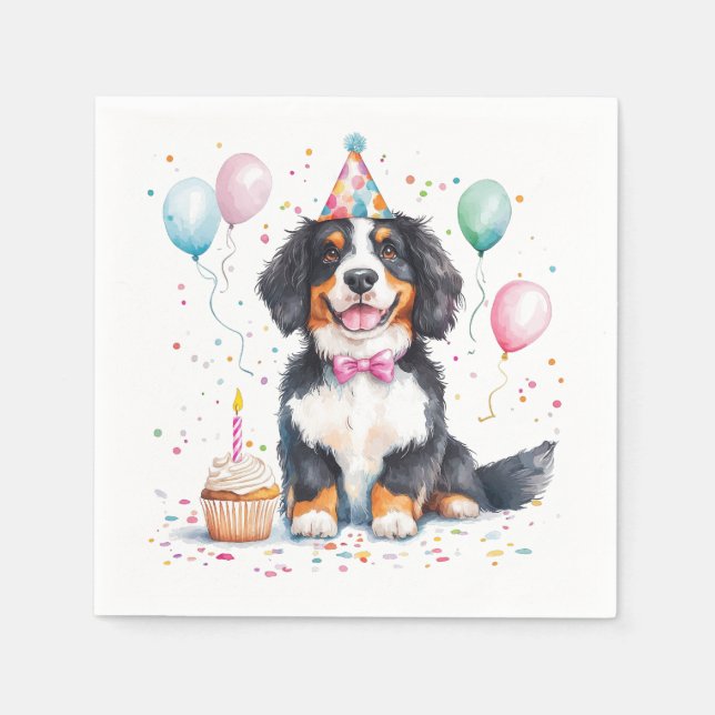 Servilleta De Papel Feliz Cumpleaños Bernese Mountain Dog (Anverso)