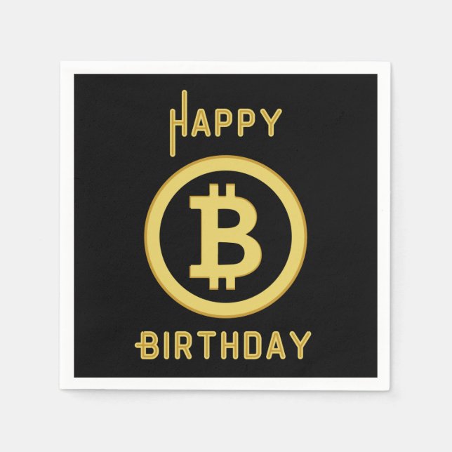 Servilleta De Papel Feliz cumpleaños Bitcoin Gold 3 Ply Napkins (Anverso)