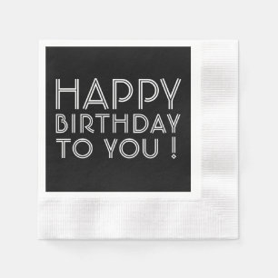 Servilleta De Papel "¡Feliz Cumpleaños!" Blanco y negro
