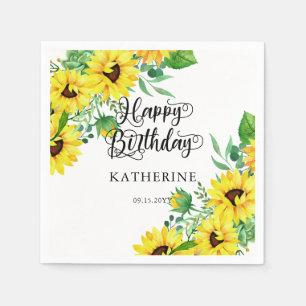 Servilleta De Papel Feliz cumpleaños Boho Sunflowers   Eucalyptus