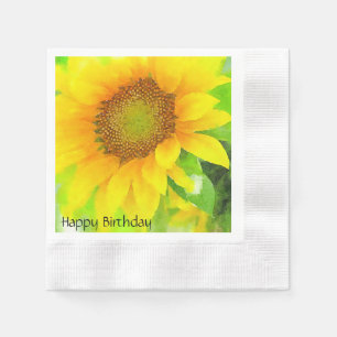 Servilleta De Papel Feliz cumpleaños~Brillante y alegre girasol amaril