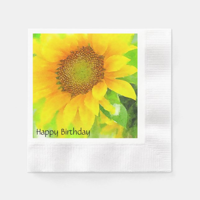 Servilleta De Papel Feliz cumpleaños~Brillante y alegre girasol amaril (Anverso)
