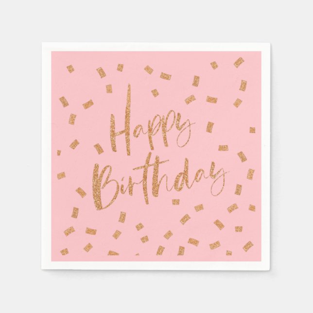 Servilleta De Papel Feliz Cumpleaños Brillo Dorado  (Anverso)