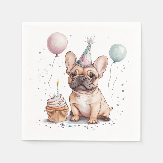 Servilleta De Papel Feliz Cumpleaños Bulldog Francés (Anverso)