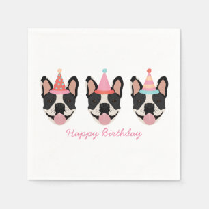 Servilleta De Papel Feliz cumpleaños Bulldog francés Fiestas Gorras ro