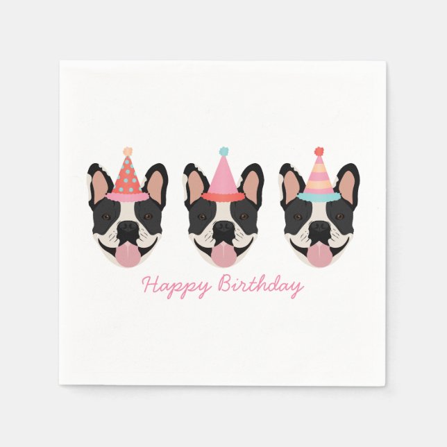 Servilleta De Papel Feliz cumpleaños Bulldog francés Fiestas Gorras ro (Anverso)