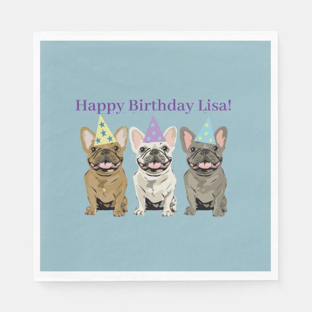 Servilleta De Papel ¡Feliz Cumpleaños! Bulldogs Franceses (Anverso)