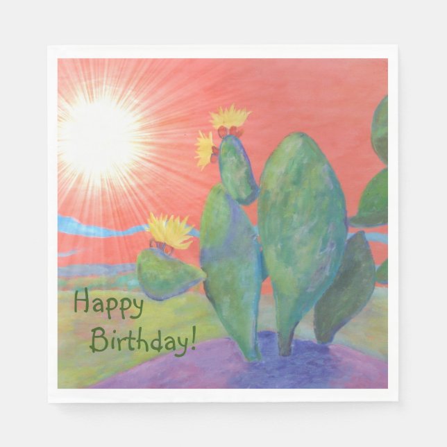Servilleta De Papel Feliz cumpleaños Cactus Sunset (Anverso)