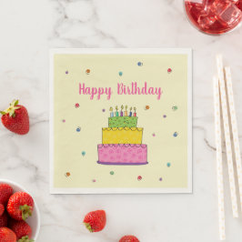 Servilleta De Papel Feliz Cumpleaños Cake Candle Whimsical