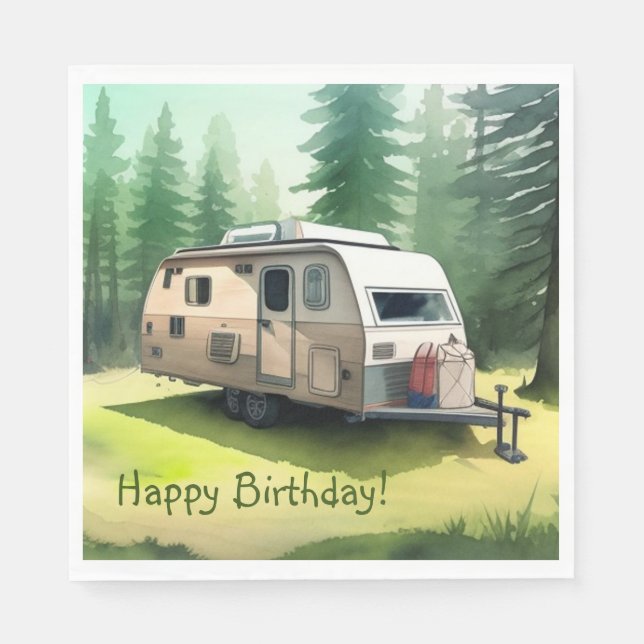 Servilleta De Papel Feliz cumpleaños, camping (Anverso)